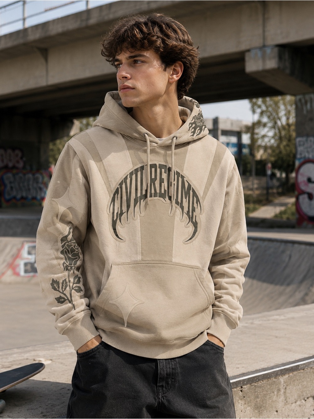 Civil Regime Men's Beige Graphic Hoodie